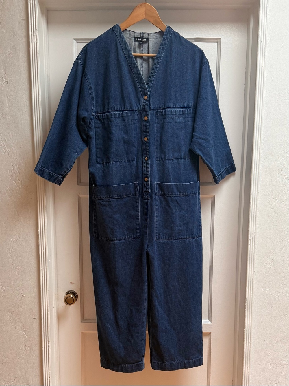 Ilana Kohn dark denim Tuck jumpsuit coveralls